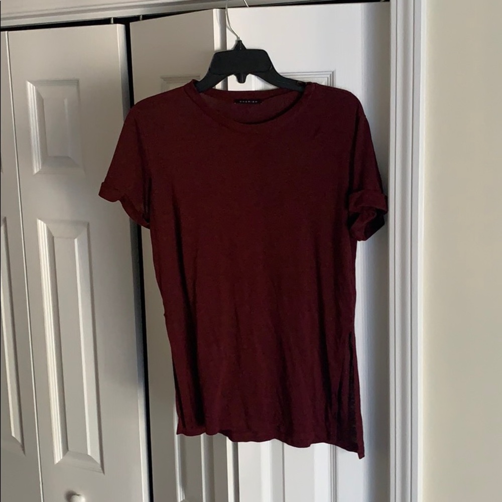 Burgundy T-shirt with Side Slits